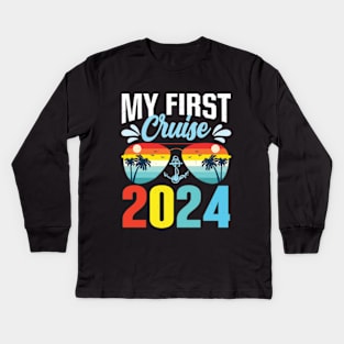 My First Cruise 2024 Vintage Crusing 2024 Kids Long Sleeve T-Shirt